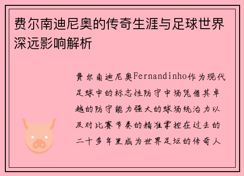 费尔南迪尼奥的传奇生涯与足球世界深远影响解析